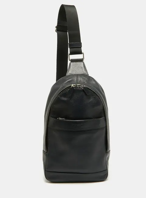 Coach Charles Navy Blue Leather and Mesh Sling Backpack