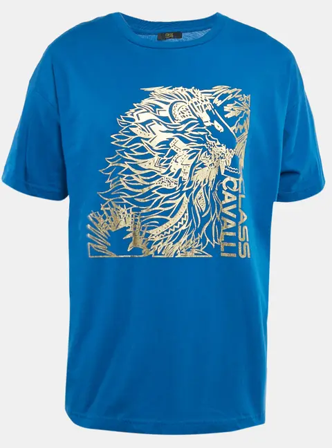 Class by Roberto Cavalli Blue Lion Print Jersey T-Shirt XL