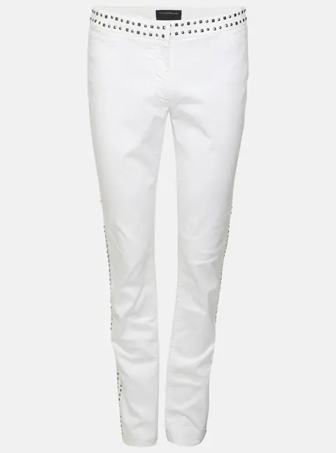 Class by Roberto Cavalli White Stretch Cotton Studded Straight Pants M