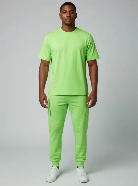 D&G Neon Green Logo Embellished Jersey T-Shirt and Sweatpants Set L/M
