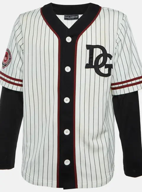 Dolce & Gabbana Monochrome Layered Striped Cotton and Jersey Shirt L