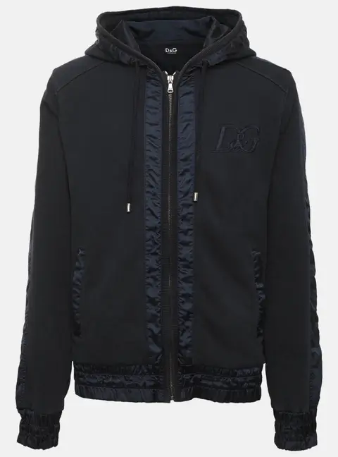 D&G Navy Blue Rib Knit Zip Up Hoodie L