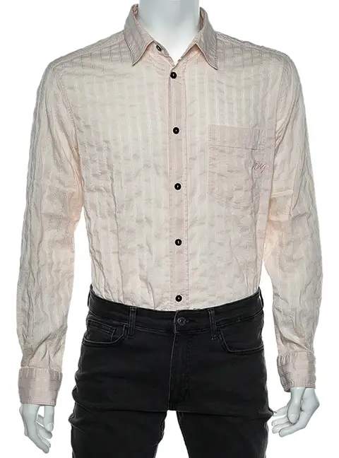 D&G Pink Textured Striped Cotton Button Front Shirt XL