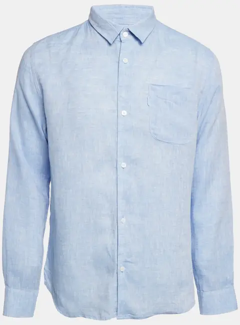 Derek Rose Blue Linen Long Sleeve Shirt M