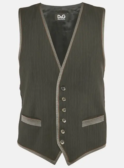 D&G Grey/Black Striped Rayon Blend Waistcoat M