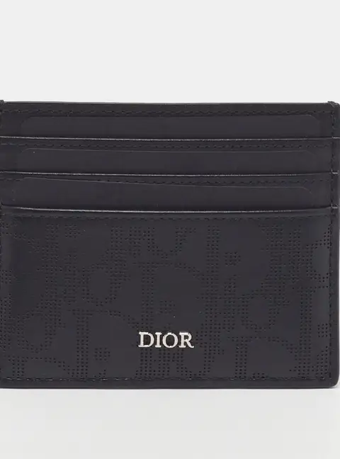 Dior Galaxy Oblique Perforated Black Leather Card Holder