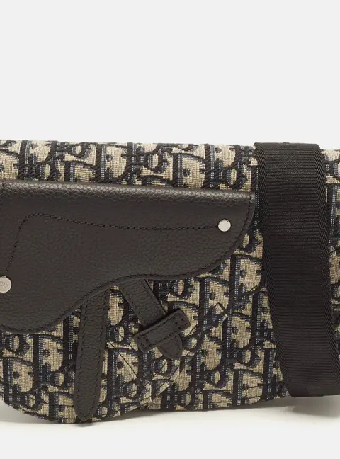 Dior Saddle Navy Blue/Black Oblique Canvas and Leather Pouch Bag