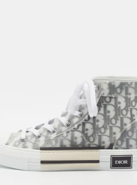 Dior B23 Size 42 White/Black Oblique Mesh and PVC High Top Sneakers