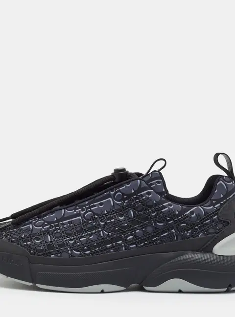 Dior B24 Size 42 Black/Grey Oblique Fabric Lace Up Sneakers
