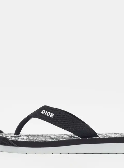 Dior Alpha Size 43 Black Canvas and Leather Thong Flat Sandals