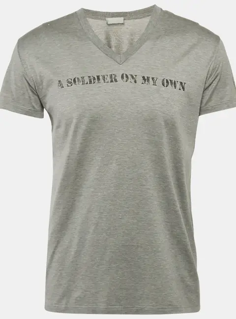 Dior Homme Grey Printed Jersey V-Neck T-Shirt S