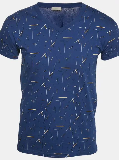 Dior Homme Blue Printed Jersey V-Neck T-Shirt XS