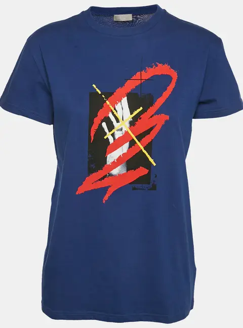 Dior Homme Blue Printed Jersey Crewneck T-Shirt XS