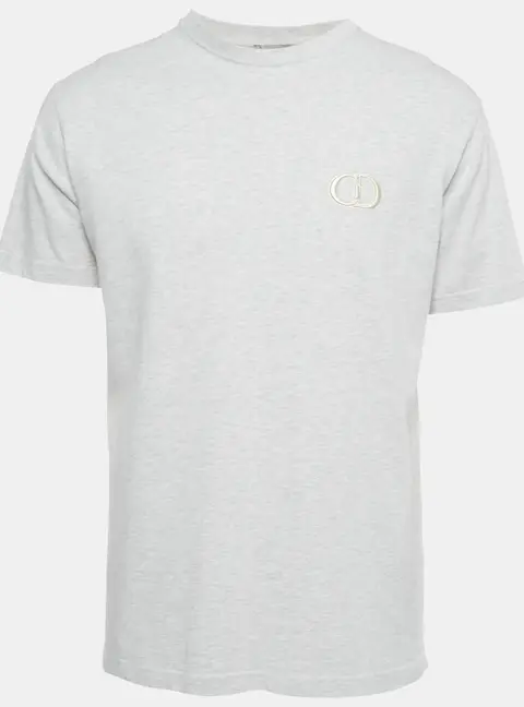 Dior Homme Light Grey M&eacute;lange  Logo Embroidery Cotton Crew Neck T-Shirt S