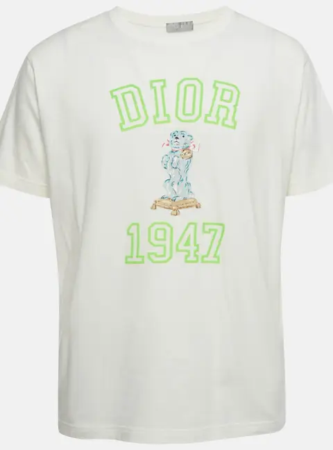 Dior Homme White Bobby 1947 Applique Cotton T-Shirt L