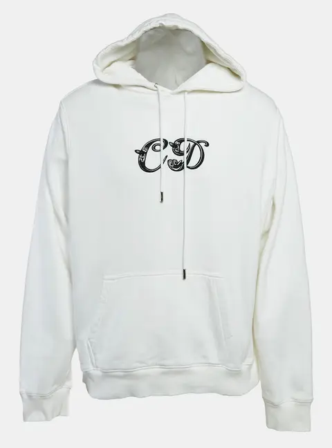 Dior Homme White CD Applique Cotton Knit Hoodie XXL