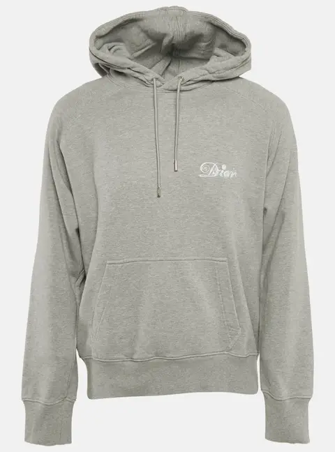 Dior Homme Grey Logo Embroidery Cotton Hooded Sweatshirt XXL