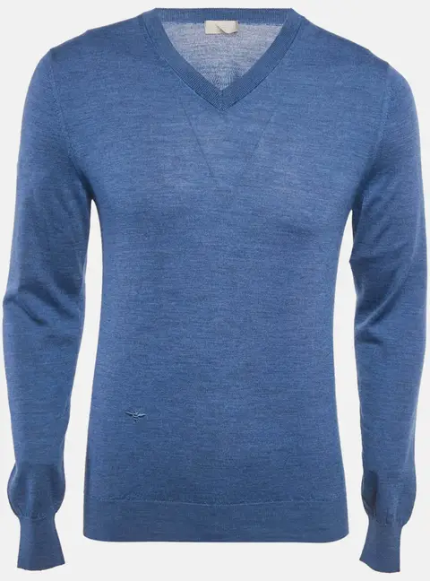 Dior Homme Blue Wool Knit V-Neck Sweater M