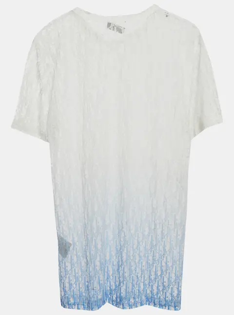 Dior Homme White/Blue Oblique Jersey Sheer T-Shirt S