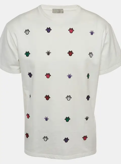 Christian Dior Homme White Bee Applique Jersey Crewneck T-Shirt M