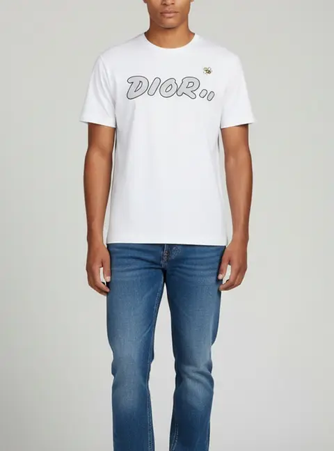 Christian Dior Homme x KAWS White Logo Bee Detail Jersey Crewneck T-Shirt XXS