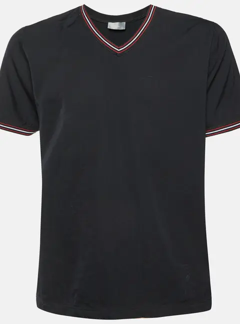 Dior Homme Black Wool Zip Detail V-Neck T-Shirt M