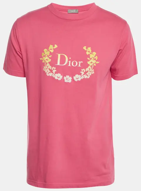 Dior Homme Pink Logo Embroidered Jersey Crewneck T-Shirt S