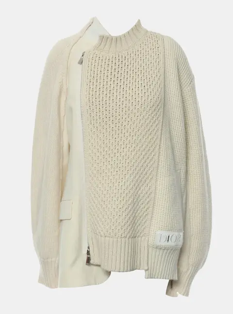 Dior x Sacai Crossover Asymmetric Cream Cotton Wool Jacket