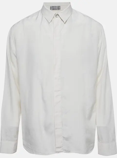 Dior Cream Silk Blend Long Sleeve Shirt L