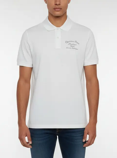 Dior Homme White Logo Embroidered Pique Knit Polo T-Shirt L