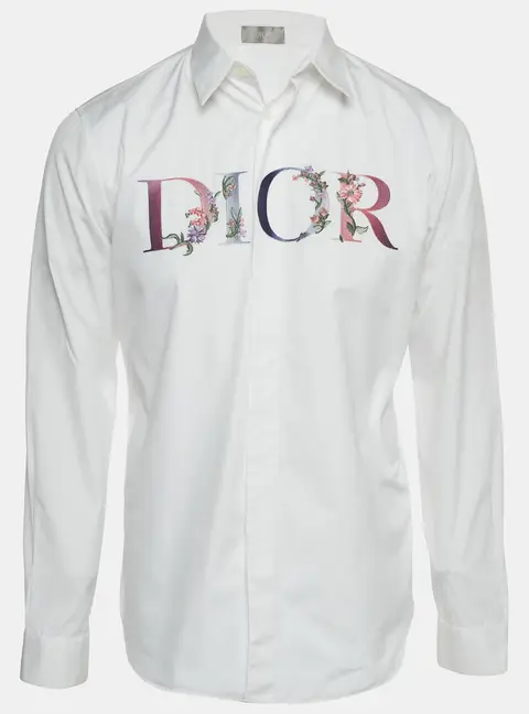Dior Homme White Poplin Logo Embroidered Long Sleeve Shirt M