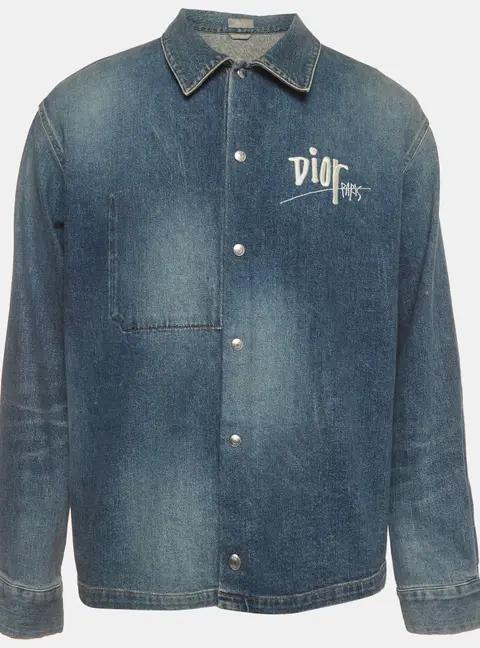 Dior x Shawn Stussy Blue Logo Embroidered Denim Jacket XL
