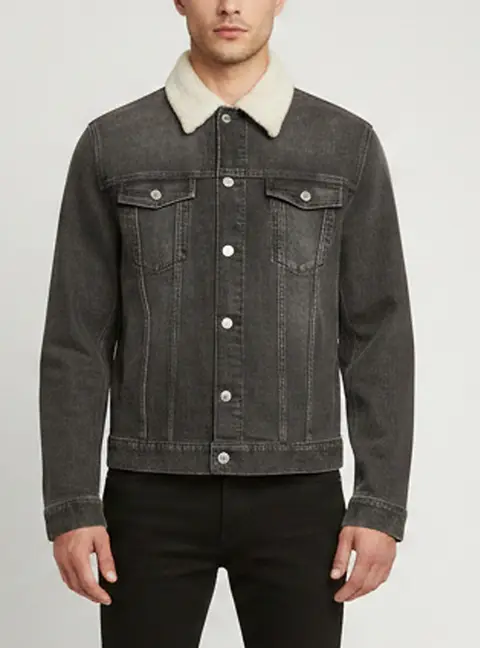 Dior Homme Grey Denim Shearling Trim Jacket XL