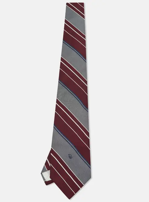 Dior Vintage Burgundy Diagonal Striped Classic Tie