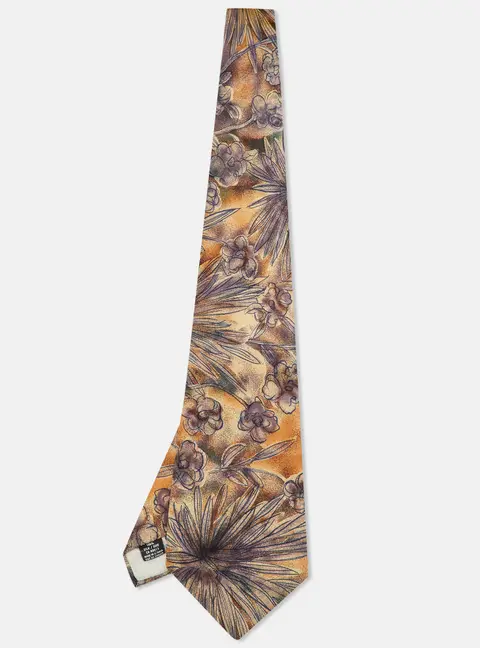 Christian Dior Monsieur Beige Floral Print Silk Traditional Tie