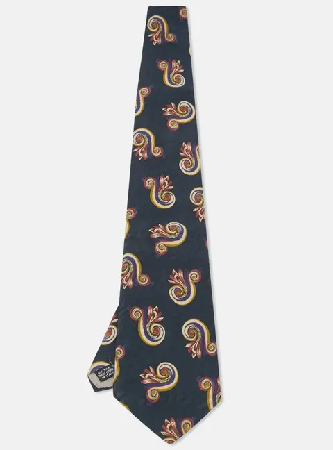 Christian Dior Monsieur Vintage Midnight Blue Printed Silk Tie