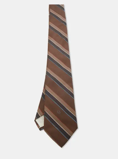 Dior Vintage Brown Diagonal Striped Classic Tie