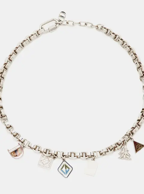 Dior Enamel Silver Tone Multi Charm Necklace