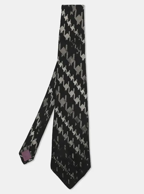 Dior Black/Silver Silk Houndstooth Printed Tie