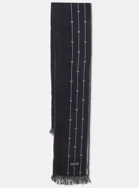 Christian Dior Homme Navy Blue Logo Heart Pattern Wool Scarf