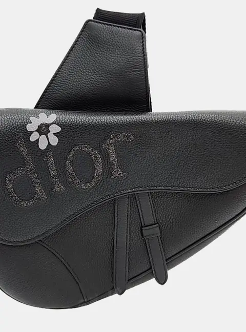Dior Saddle Pouch Black Grained Calfskin Leather Messenger Bag