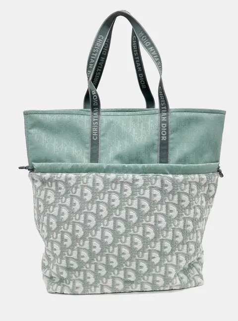 Dior Homme Green/White Cotton Reversible Beach Bag