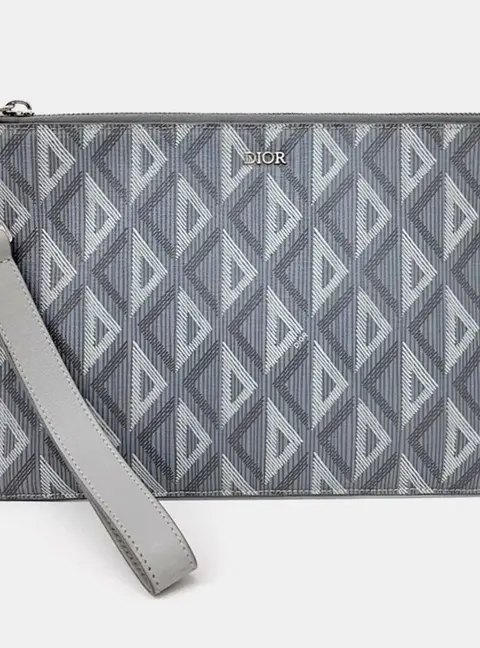 Dior Grey Coated Canvas CD Diamond A5 Pouch Bag