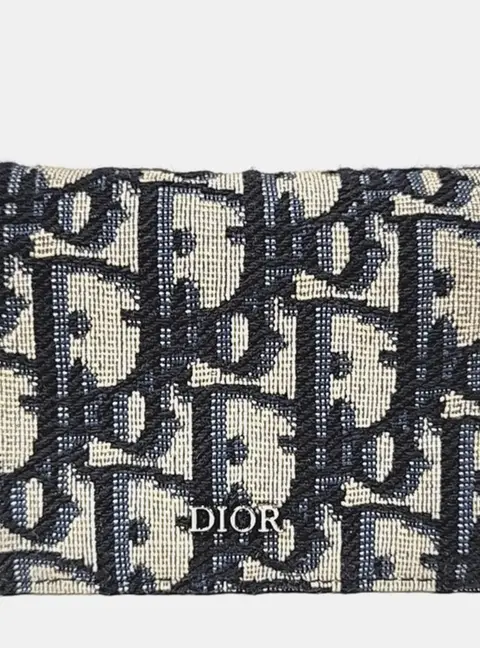 Dior Homme Oblique Beige Navy Blue Canvas Card Wallet Bag