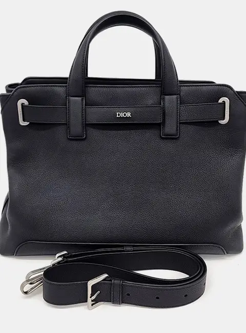 Dior Homme Normandy Black Grained Leather Tote Bag