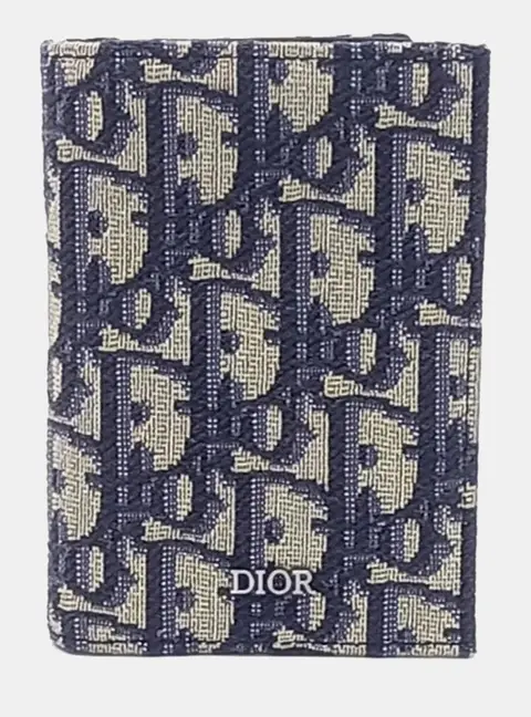 Dior Homme Oblique Beige Navy Blue Fabric Card Holder Bag