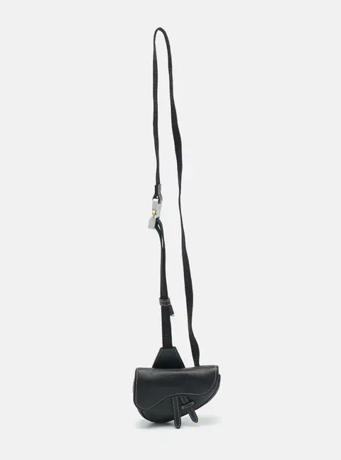Dior x Sacai Saddle Black Leather Pouch Bag