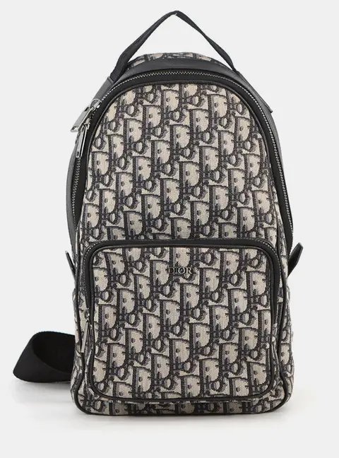 Dior Oblique Mini Sling Navy Black Beige Canvas Leather Crossbody Bag