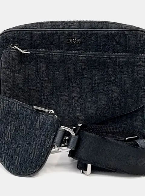 Dior Black Fabric Oblique Triple Pouch Messenger Bag