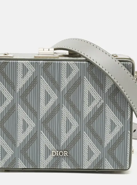 Dior CD Diamond Lock Case Grey Mini Coated Canvas Clutch Bag